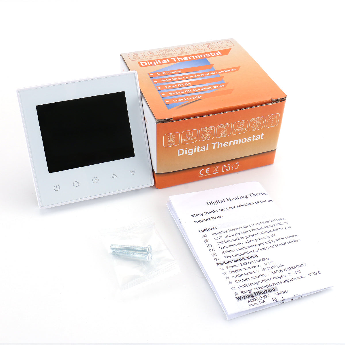 Thermostat D'ambiance WG809,7 Jours Écran LCD Programmable AC230V 16A Pour Chauffage Au Sol Electrique Blanc 77416316 Thermostat D'ambiance WG809,7 Jours Écran LCD Programmable AC230V 16A Pour Chauffage Au Sol Electrique Blanc 77416316